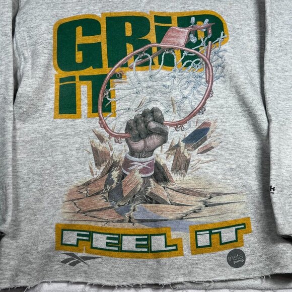VTG 90s Reebok Grip It Feel It Basketball Gray XL Insta Pump Sweatshirt Thrashed - Picture 8 of 13